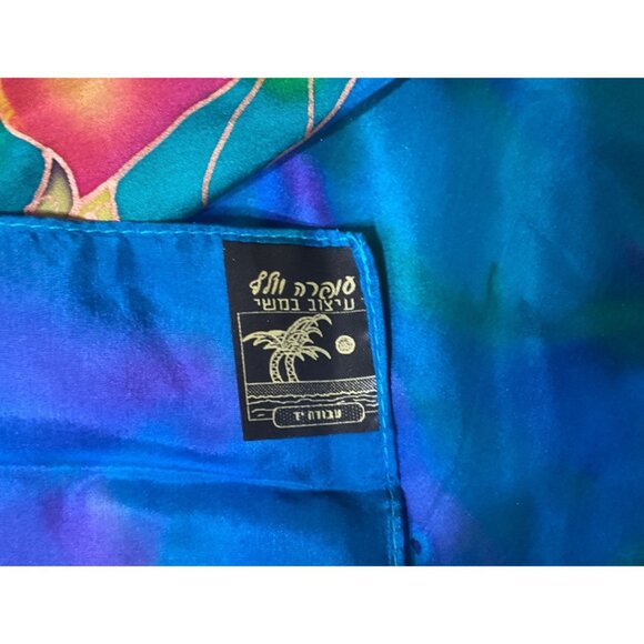 Hand-Painted Silk Scarf With Vibrant Floral Design 36"x37" - Picture 3 of 4